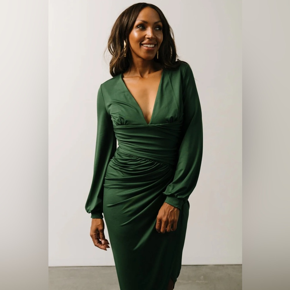 NWT Baltic Born Torino Ruched Midi dress size M color green